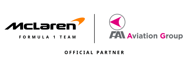 Picture shows the logo of the cooperation between FAI Aviation Group and McLaren Formula 1 Team